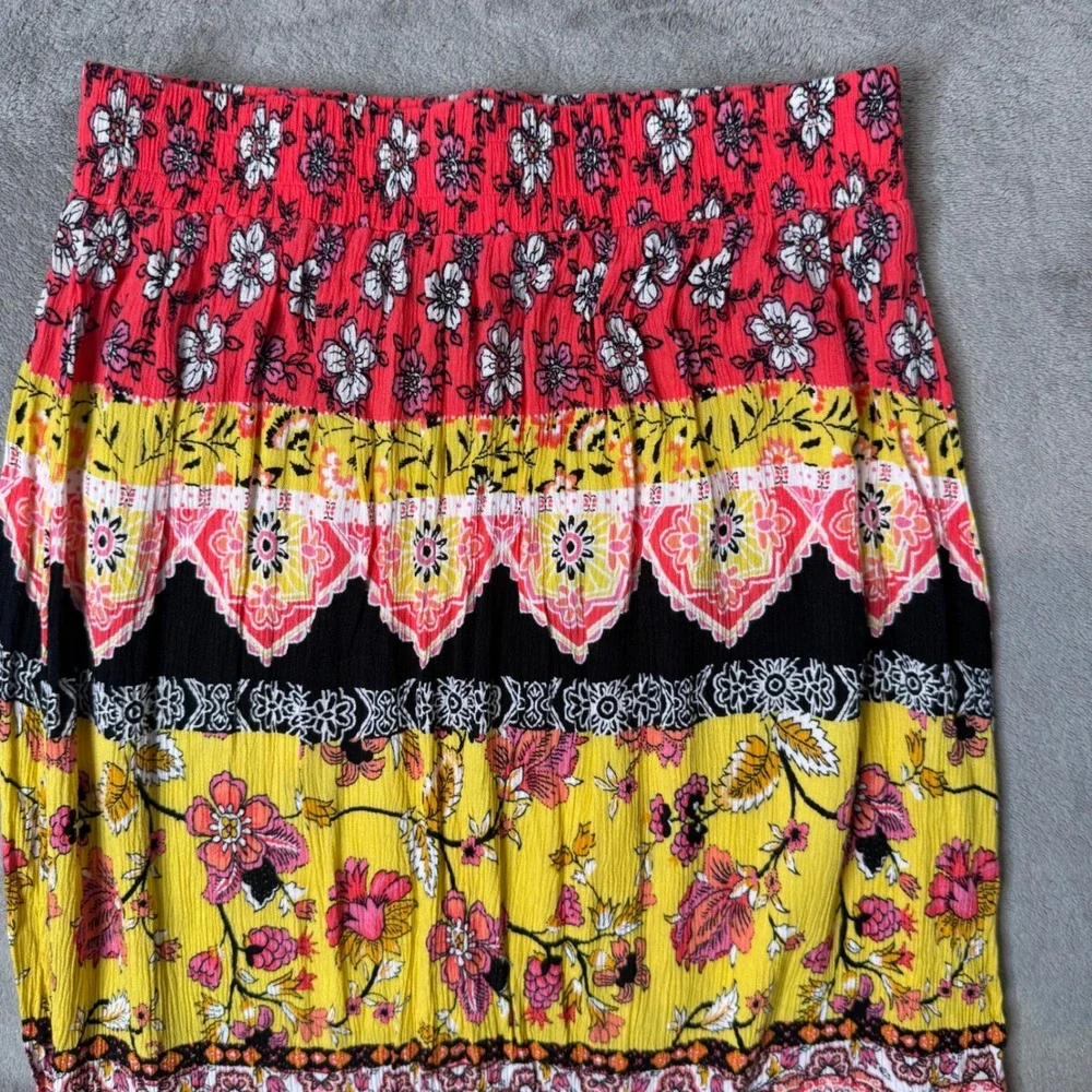 BOHO Patchwork Tiered High Low Maxi Skirt Floral Ruffle Peasant Gypsy Size XS